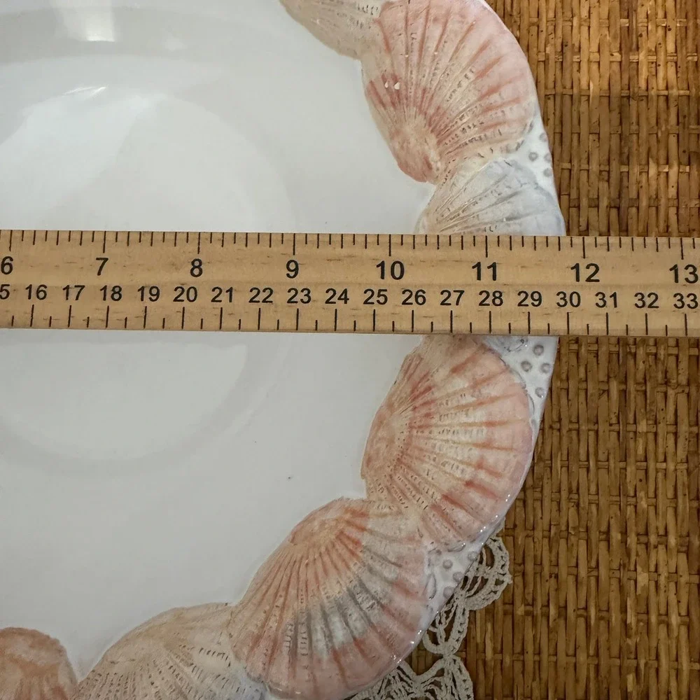 Vintage Portugal Sculptural Scallop Shell Rim Bowl Coastal Majolica Serving Dish